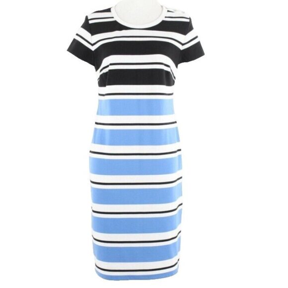 Jones New York Dresses & Skirts - Jones New York Sz L Black Blue White Stripe Polyester Blend Dress